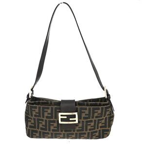 FENDI Logo Mamma Zucca Pattern Shoulder Bag Canvas Leather Brown Italy 50RL738